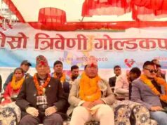 त्रिवेणी गोल्डकपको समुद्घाटन गर्दै कर्णाली प्रदेशका आर्थिक मामिला तथा योजनामन्त्री बेदराज सिंह
