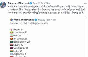 धेरै बिदा दिनेमा नेपाल पहिलो नम्बरमा रहे पछि बाबुरामले भने, ‘अनि हामी गरिब नभएर को हुन्छ ?’