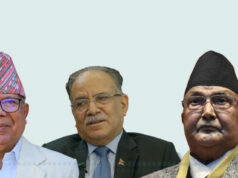 पुष्पकमल दाहाल प्रचण्ड , केपी शर्मा ओली र एकीकृत समाजवादीका अध्यक्ष माधव नेपालबीच छलफल