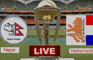 नेदरल्याण्ड्सविरुद्ध ब्याटिङ गर्दै नेपाल